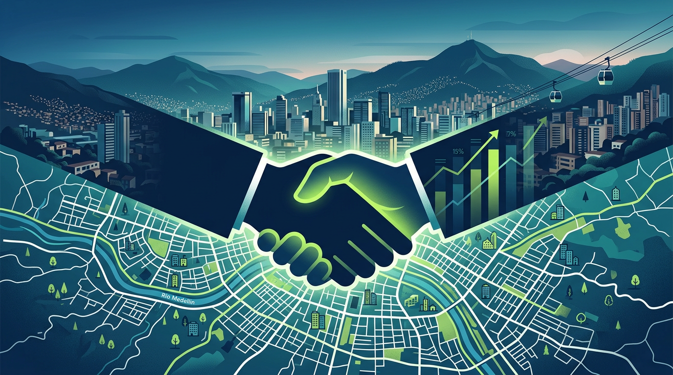 Ilustración: colegaje y colaboración entre asesores inmobiliarios en Antioquia.