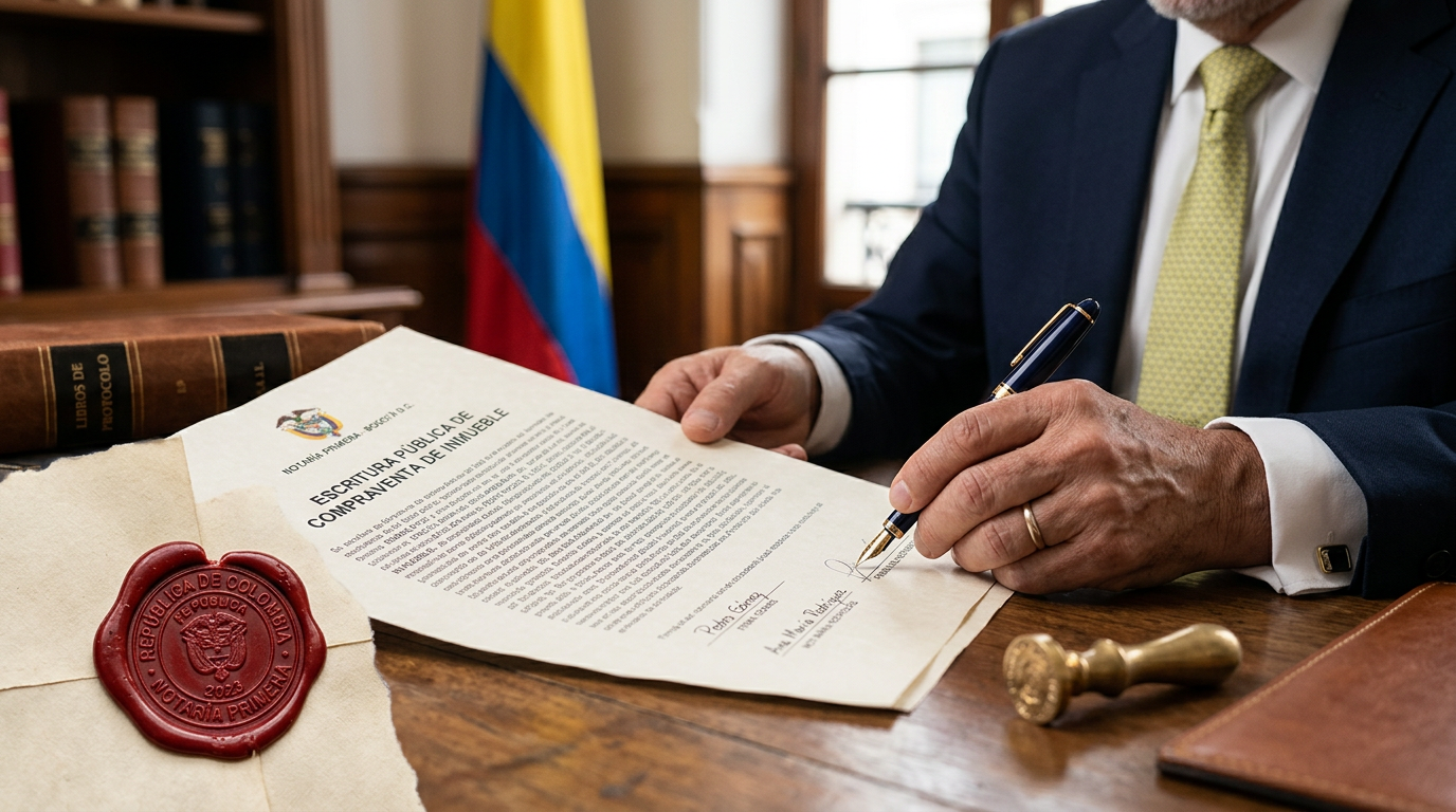 Escritura y acto notarial: libertad de dominio y registro de propiedad en Colombia.