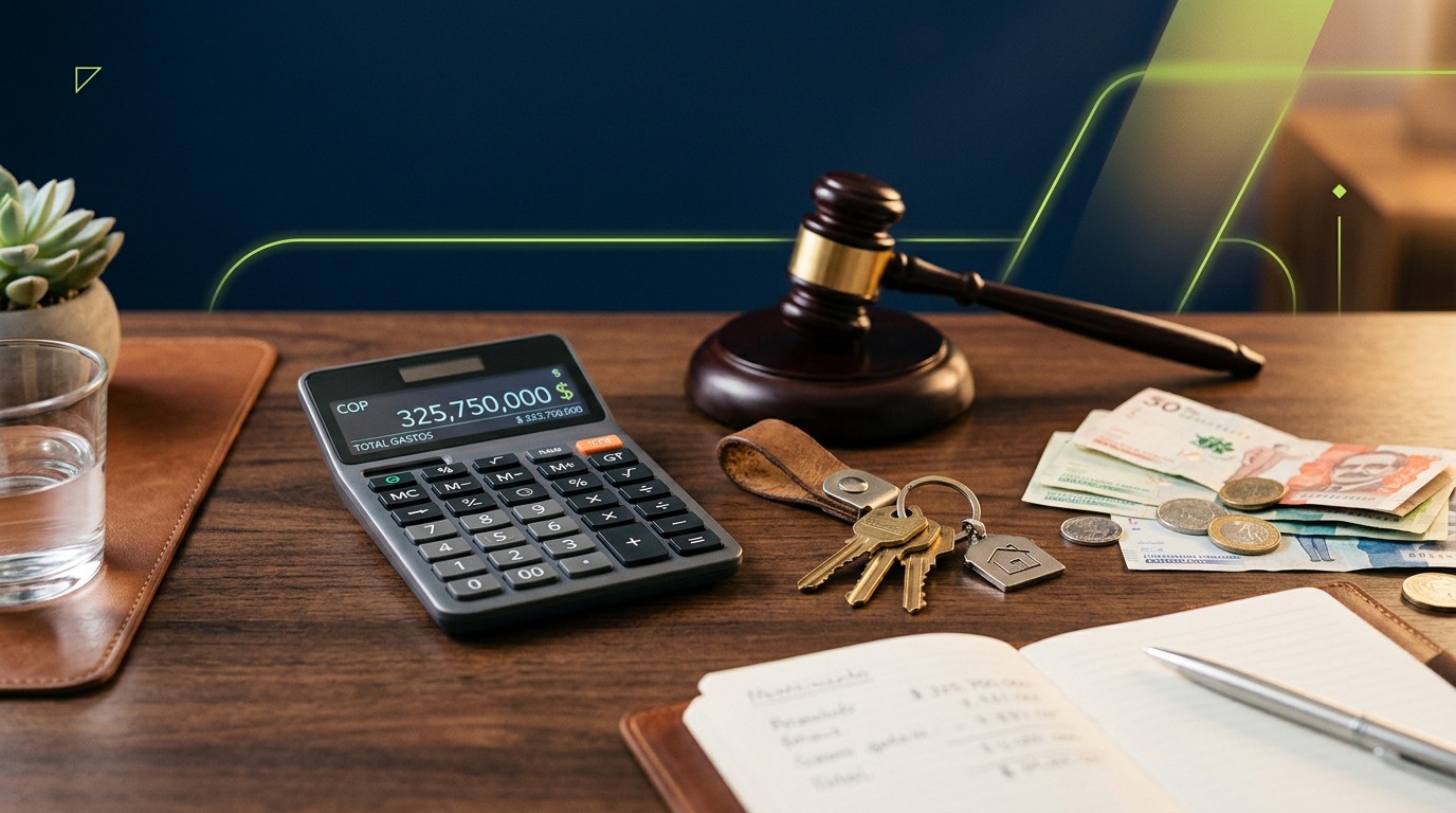 Concepto visual: presupuesto de cierre, notaría y costos al comprar vivienda en Medellín.