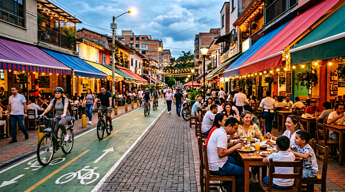 Plaza colonial y montañas; pueblo Jardín Antioquia.